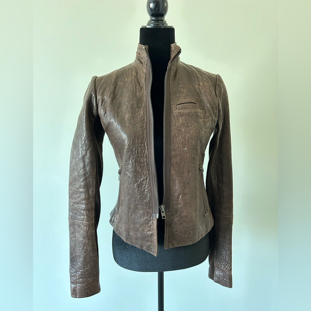 Veda Brown Leather Jacket XS or XXS